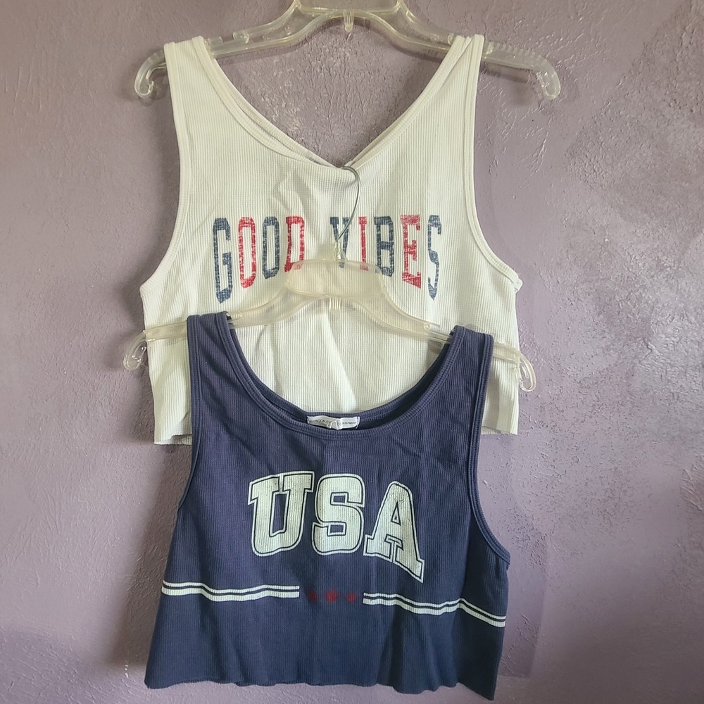 Grayson Threads Sleepwear Tank Tops Womens XL Navy White USA Good Vibes Lot of 2